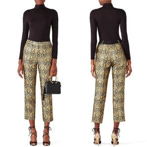 Slate & Willow Orion Jacquard Cigarette Pants Cropped Metallic Gold Black Ruffle